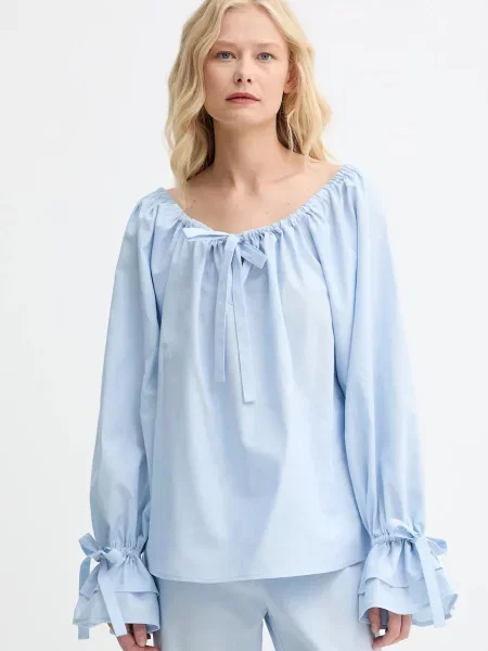 Lněná halenka The Sleeper hladká modrá