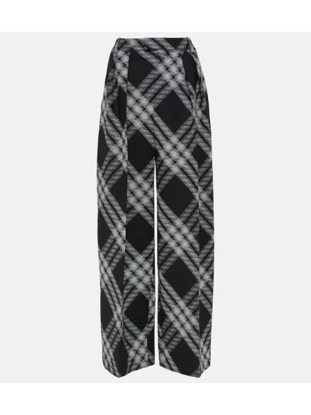 Pantaloni Burberry de lână în carouri negru
