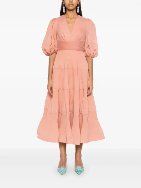 Rochie midi Zimmermann plisată până la genunchi de costum roz
