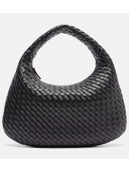 Кожена кожена чанта Bottega Veneta Handle черно