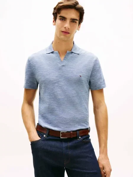Tricou polo Tommy Hilfiger din țesătură twill albastru