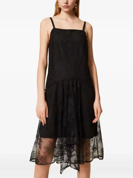 Rochie midi Twinset din dantelă până la genunchi de costum negru