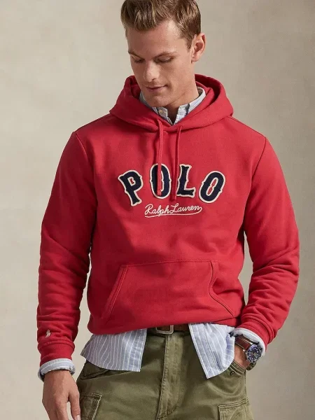 Polo Ralph Lauren bluza różowy z kapturem z aplikacją czerwona
