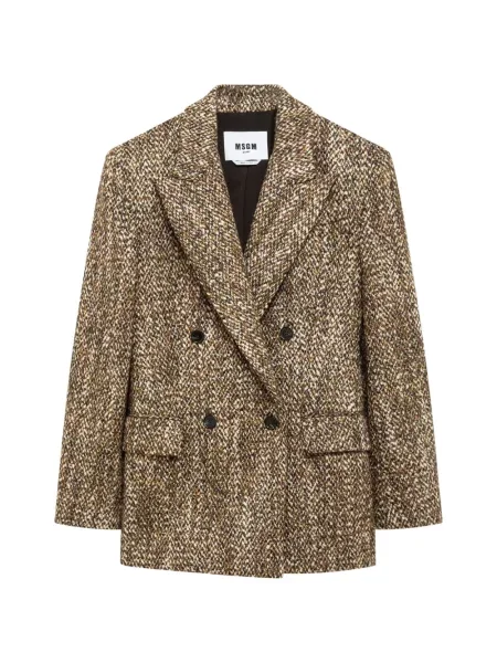 Geacă Msgm din tweed cu două rânduri de nasturi maro