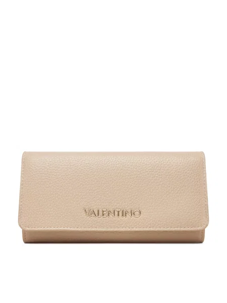 Lniany portfel Valentino Bags z logo elegancki beżowy