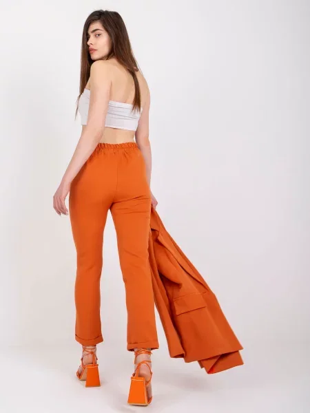 Pantaloni Fashionhunters cu talie înaltă portocaliu