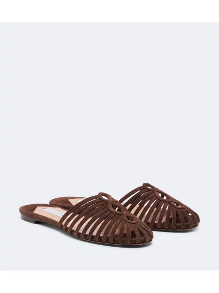 Papuci tip mules Aquazzura din piele de căprioară maro