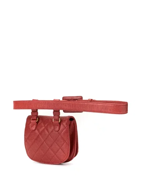 Prošívaný diamant pásek Chanel Pre-owned červený