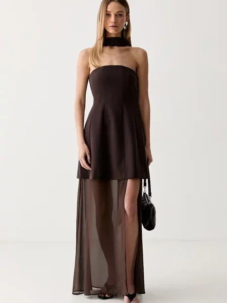 Gestuz sukienka z wiskozą GZraya brązowa