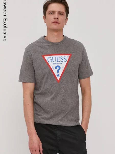 Tričko Guess s potiskem šedá