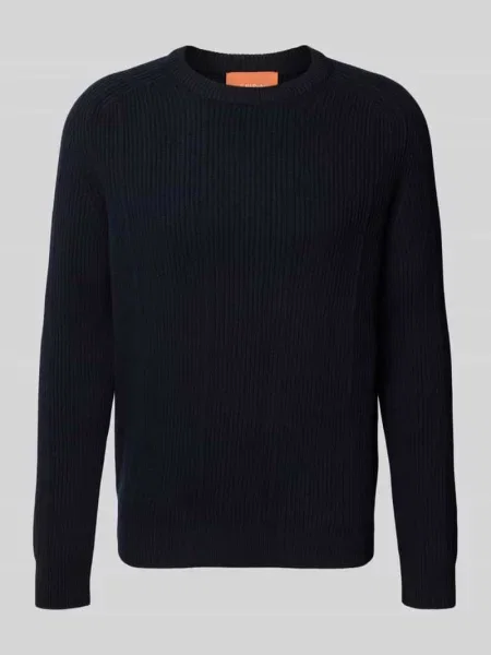 Sweter z dzianiny z wełny model ‘Fuji’ Cruna granatowy