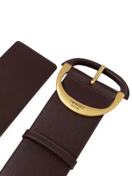 Cu centură curea Twinset din piele cu cataramă maro