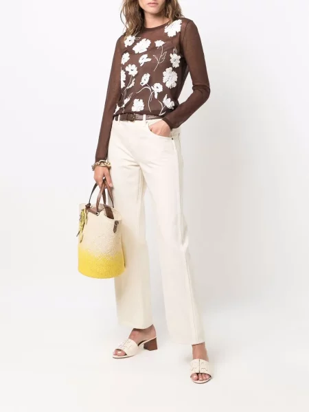 Dzianinowy top Tory Burch w kwiatki brązowy