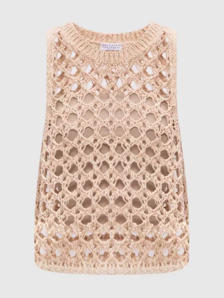 Ажурний топ Brunello Cucinelli бежевий