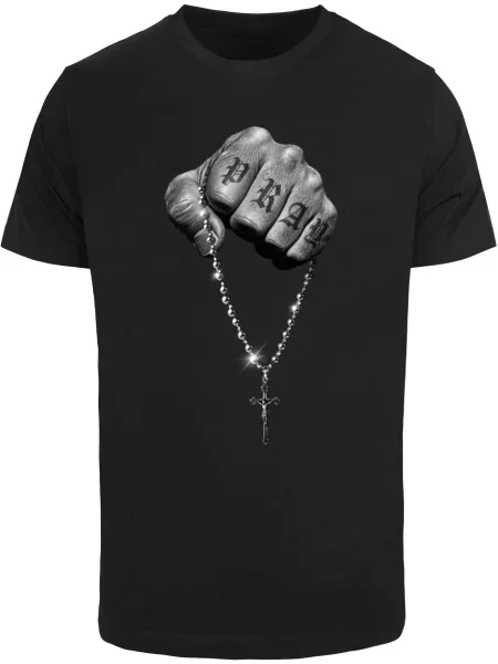Mister Tee Tricou Faith Meets Strength gri / gri deschis / negru alb