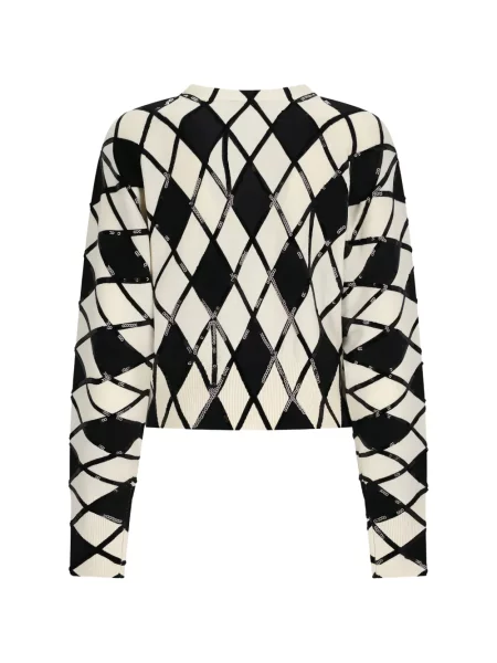 Cardigan Blumarine cu paiete cu model argyle alb