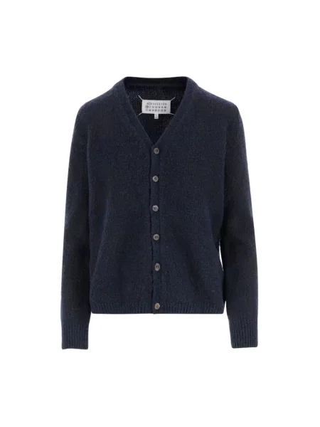 Sweter Maison Margiela z dekoltem w serek niebieski