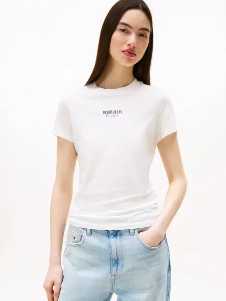 Tommy Jeans Póló Essential ekrü fekete