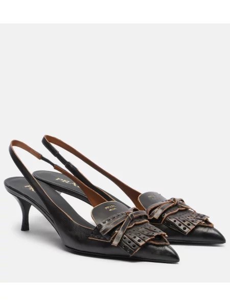 Usnjene salonarji Prada z lokom z odprtimi petami črna