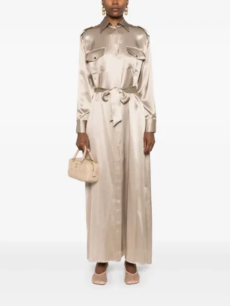 Rochie maxi Kiton de mătase de costum maro