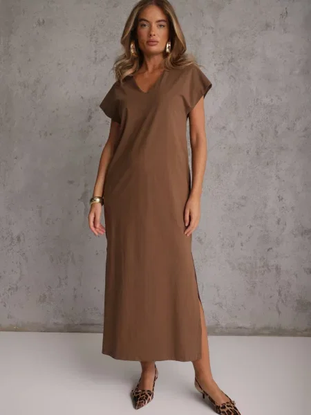 Rochie oversize din cu și decolteu în V Iphne maro