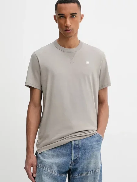Тениска G-Star Raw синьо с изчистен дизайн бежово