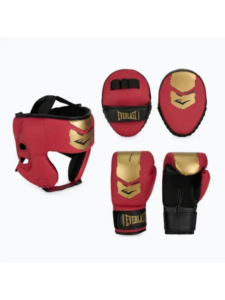 Everlast Prospect 2 боксов комплект каска + щитове + ръкавици червено/златно червено