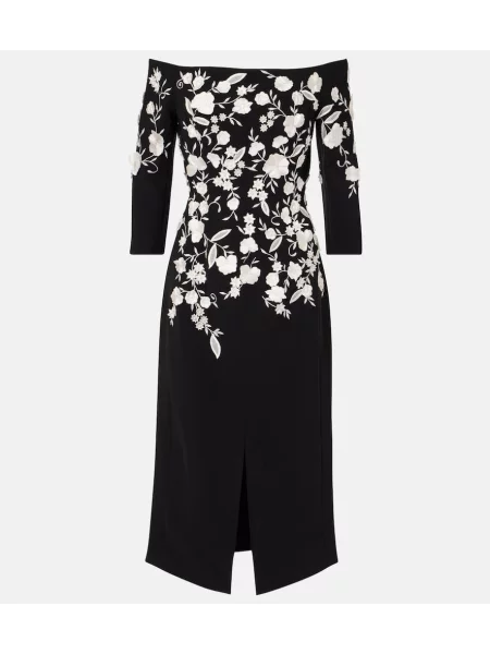 Rochie midi Carolina Herrera cu broderie până la genunchi de costum negru