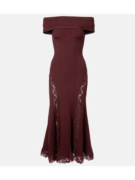 Obleka midi obleka Self-portrait s čipko nad koleni bordo