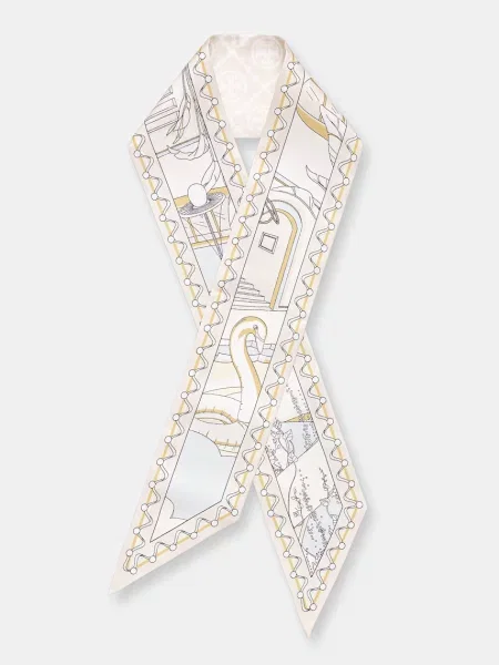 Fular Tory Burch de mătase bej