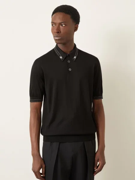 Dolce & Gabbana Dzianinowa Koszulka Polo Z Jedwabiu schwarz czarna