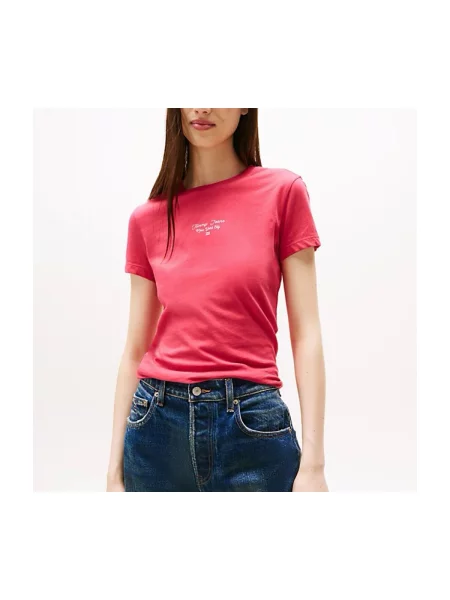 Tricou Tommy Jeans cu autograf roz