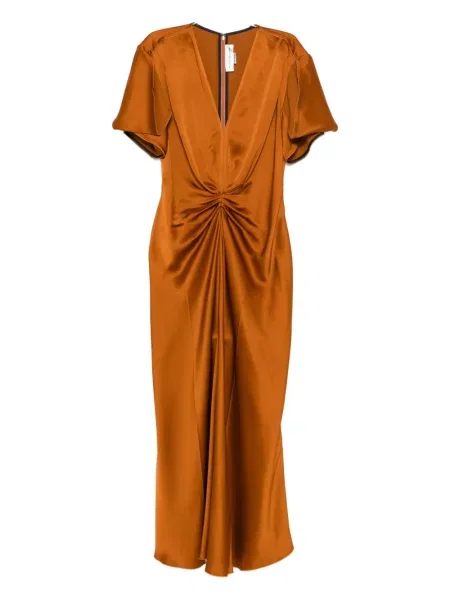 Rochie Victoria Beckham din satin de costum maro