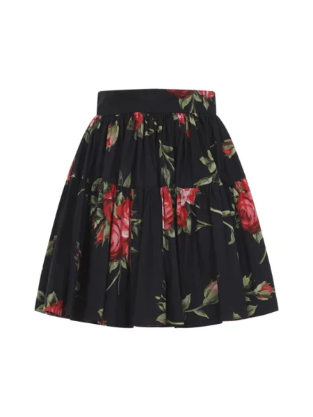Spódnica Dolce And Gabbana w kwiatki z falbankami czarna