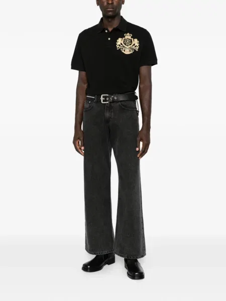 Tricou polo Erl cu broderie negru