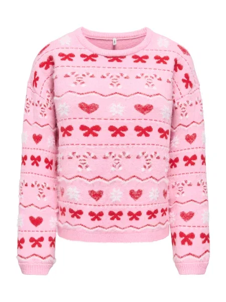 ONLY Pulover ONLXMAS SNOWIE roz / roșu alb