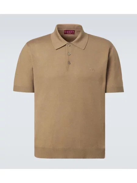 Tricou polo Gucci de mătase bej