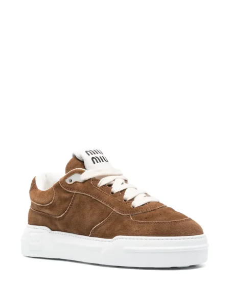 Sneakerși Miu Miu din piele de căprioară maro