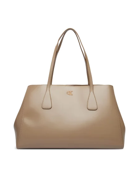 Calvin Klein kabelka typu shopper dámska z imitácie kože hnedá