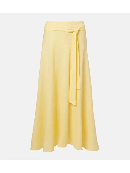 Fustă midi Velvet de in până la genunchi galben