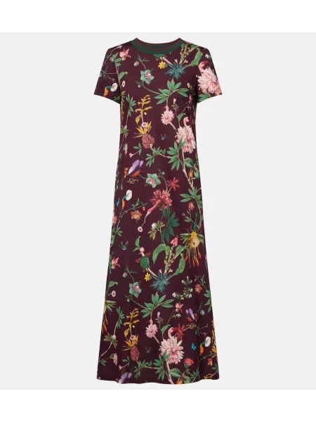 Sukienka midi La Doublej w kwiatki do kolan garniturowa bordowa