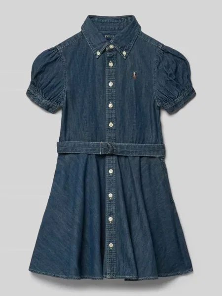 Taliowana sukienka jeansowa z czystej bawełny Polo Ralph Lauren Teens niebieska