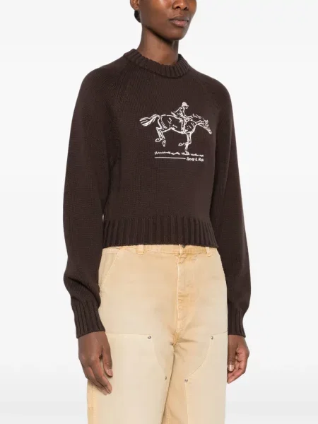 Pulover Sporty & Rich cu broderie maro