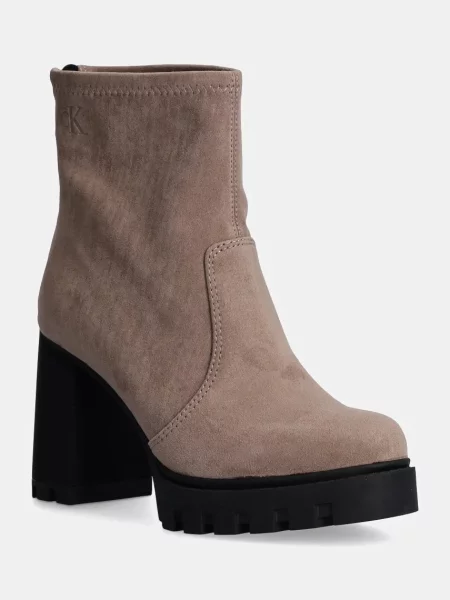 Боти Calvin Klein Jeans HEEL PLATFORM ZIP BOOT SS с дебел кафяво