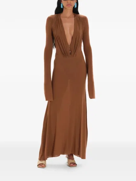 Rochie maxi Manuri cu volane maro