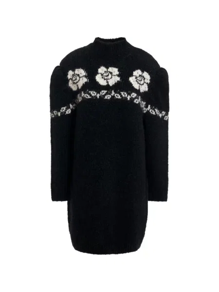 Pletena dugo mini haljina Essentiel Antwerp s cvjetnim printom crna