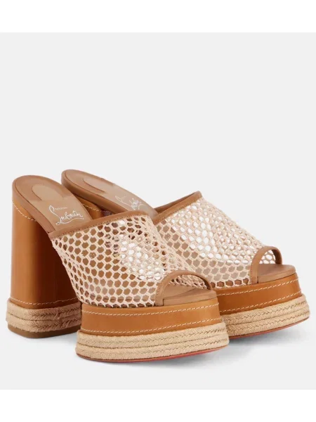 Papuci tip mules Christian Louboutin cu platformă maro
