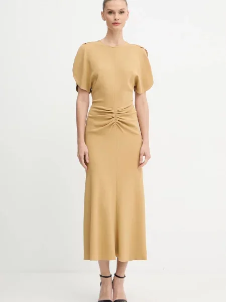 Victoria Beckham sukienka midi rozkloszowana beżowy