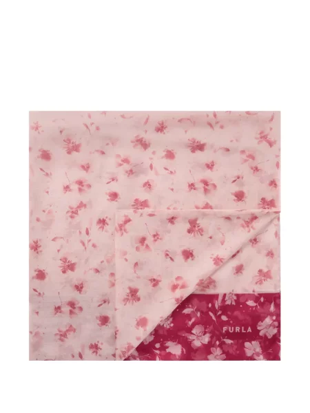 Fular Furla cu model floral cu imagine roz