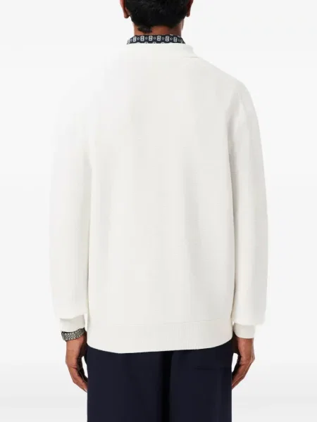Lung tricou polo Lacoste clasic cu autograf alb